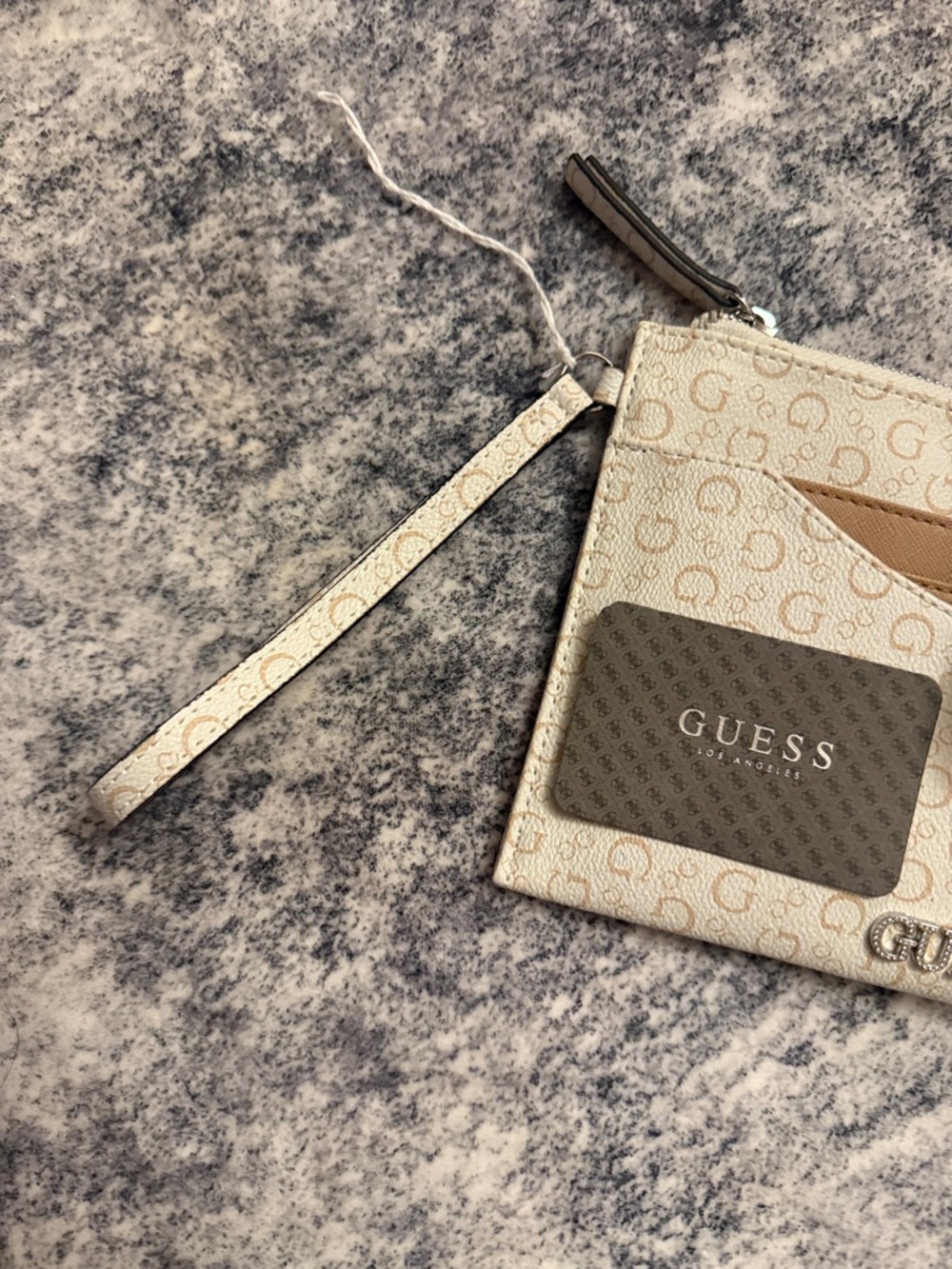 GUESS Cream Logo Wristlet Clutch with Tan Accent NWOT - Picture 3 of 6